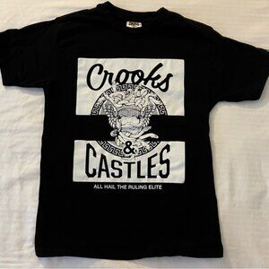 Crooks  & Castles Black Graphic Tee Mens size small -see photos for measurements